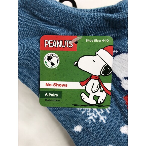 Peanuts Holiday No-Show Socks 6 Pair Shoe Size 4-10 by High Point Design - Picture 7 of 9